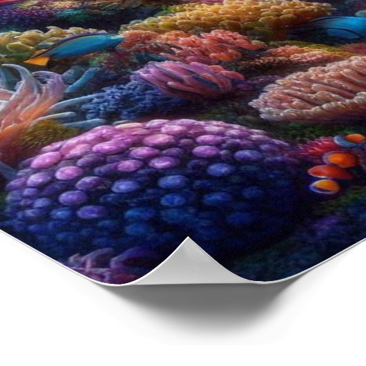 Vibrant Coral Reef with Vivid Clownfish Poster (Ecke)