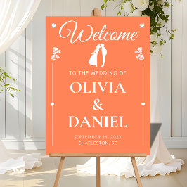 Vibrant Coral Wedding Greeting Sign Acrylschild