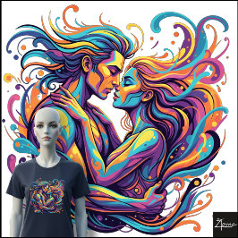 Vibrant Couple Embrace Psychedelic Flowing Art Tri-Blend Shirt