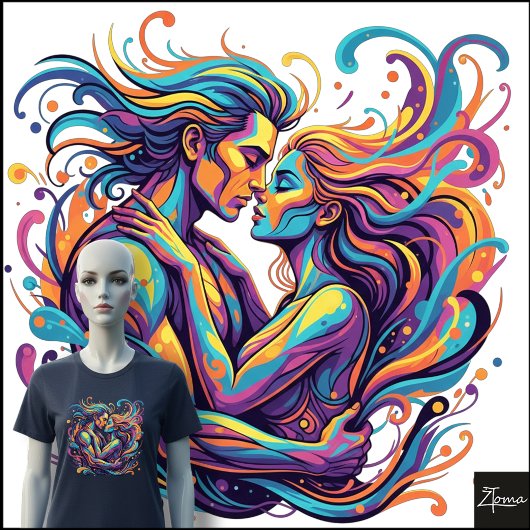 Vibrant Couple Embrace Psychedelic Flowing Art Tri-Blend Shirt