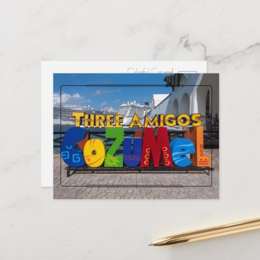 Vibrant Cozumel Sign Postcard Postkarte (Vorderseite/Rückseite Beispiel)