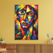 Vibrant Cubist Face Abstract Modern Art Leinwanddruck (Insitu (Wohnzimmer))