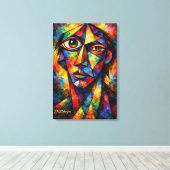 Vibrant Cubist Face Abstract Modern Art Leinwanddruck (Insitu (Holzboden))