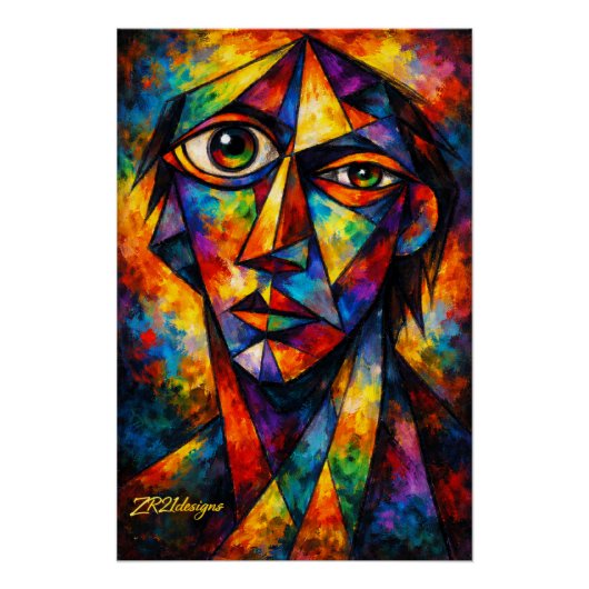 Vibrant Cubist Face Abstract Modern Art Poster (Vorderseite)