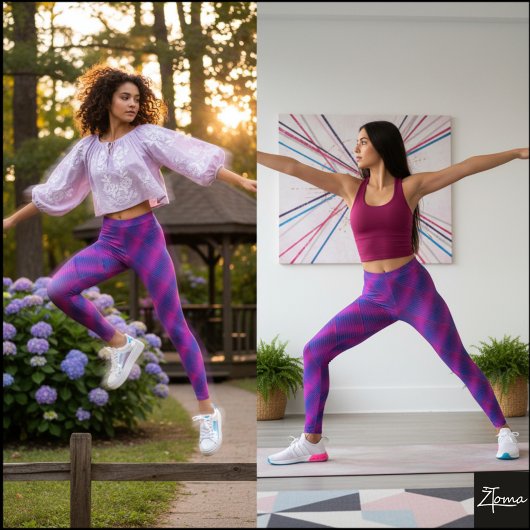 Vibrant Cyber Pink Blue Diagonal Plaid Leggings