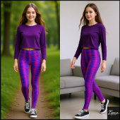 Vibrant Cyber Pink Blue Glitch Plaid Leggings