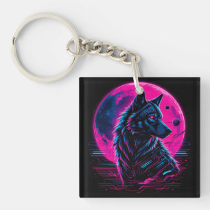 Vibrant Cyberpunk Neon Wolf Schlüsselanhänger