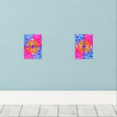 Vibrant Dahlia Bloom-Pink, Blue & Yellow Abstract Bilderwand Sets (Holzboden)