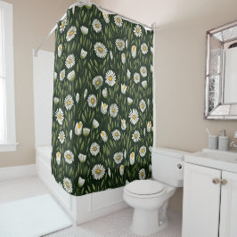 Vibrant Daisy Pattern with Lush Green Accents Duschvorhang