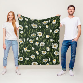 Vibrant Daisy Pattern with Lush Green Accents Fleecedecke