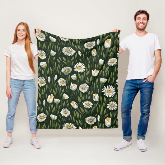 Vibrant Daisy Pattern with Lush Green Accents Fleecedecke (Beispiel)
