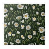 Vibrant Daisy Pattern with Lush Green Accents Fliese (Vorderseite)