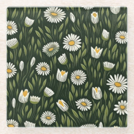 Vibrant Daisy Pattern with Lush Green Accents Glasuntersetzer