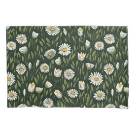 Vibrant Daisy Pattern with Lush Green Accents Kissenbezug