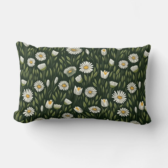 Vibrant Daisy Pattern with Lush Green Accents Lendenkissen (Vorderseite)