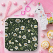 Vibrant Daisy Pattern with Lush Green Accents Pappteller (Party)