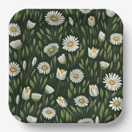 Vibrant Daisy Pattern with Lush Green Accents Pappteller