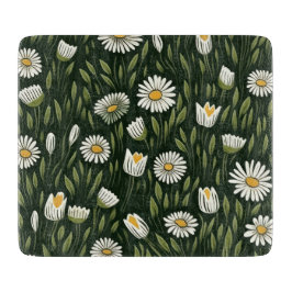 Vibrant Daisy Pattern with Lush Green Accents Schneidebrett