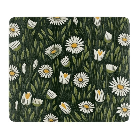 Vibrant Daisy Pattern with Lush Green Accents Schneidebrett (Vorderseite)