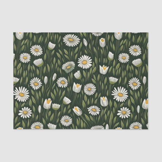Vibrant Daisy Pattern with Lush Green Accents Seidenpapier (Vorderseite)