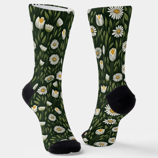 Vibrant Daisy Pattern with Lush Green Accents Socken (Gewinkelt)