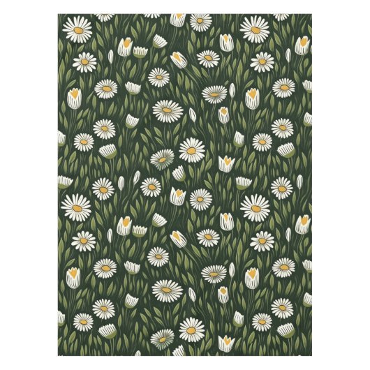 Vibrant Daisy Pattern with Lush Green Accents Tischdecke (Vorderseite)