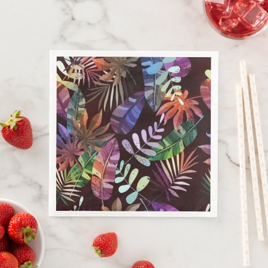 Vibrant Dark Tropical Leaf Pattern Paper Napkin Serviette (Beispiel)