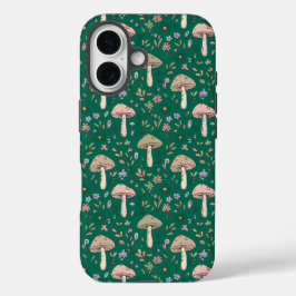 Vibrant Deep Emerald Fungi Seamless Pattern Luxury iPhone 16 Hülle