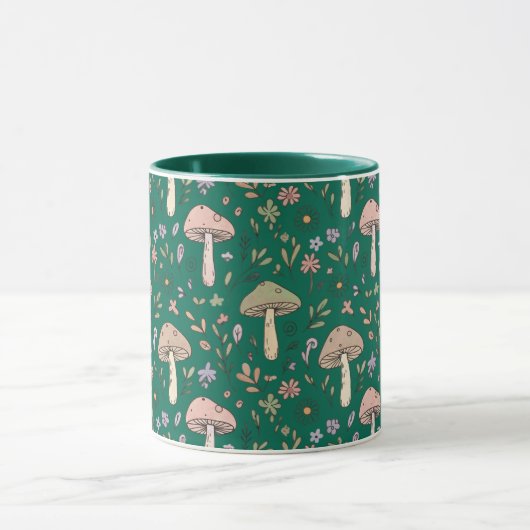 Vibrant Deep Emerald Fungi Seamless Pattern Luxury Tasse (Zentrum)