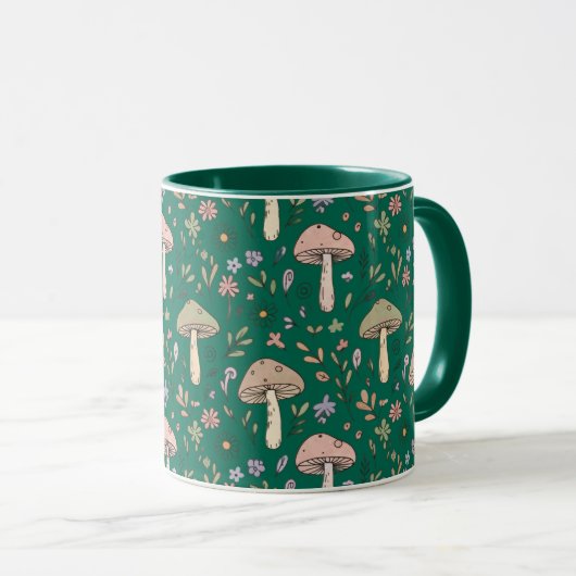 Vibrant Deep Emerald Fungi Seamless Pattern Luxury Tasse (VorderseiteRechts)