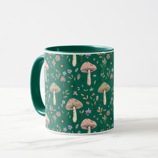 Vibrant Deep Emerald Fungi Seamless Pattern Luxury Tasse (Vorderseite Links)