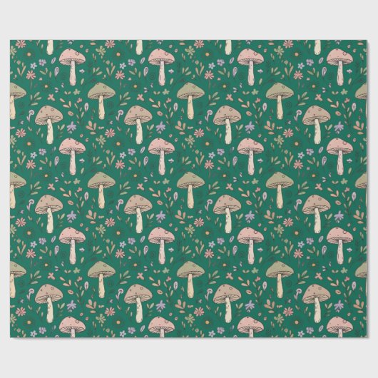 Vibrant Deep Emerald Green Fungi Seamless Pattern Geschenkpapier (Flach)