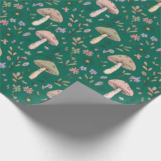 Vibrant Deep Emerald Green Fungi Seamless Pattern Geschenkpapier (Ecke)