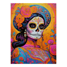Vibrant Dia de los Muertos in Charro Outfi Poster