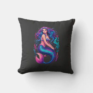 Vibrant Digital Art of Purple-Haired Mermaid on Co Kissen