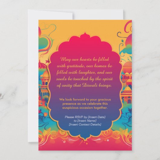 Vibrant Diwali Harmon Einladung (Rückseite)
