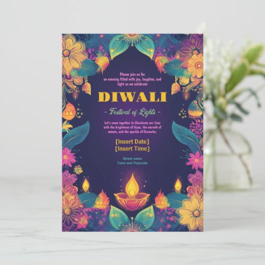 Vibrant Diwali Radiance Einladung (Stehend Vorderseite)