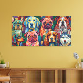 Vibrant Dog Breed Pop Art Collage Leinwanddruck (Insitu (Wohnzimmer))