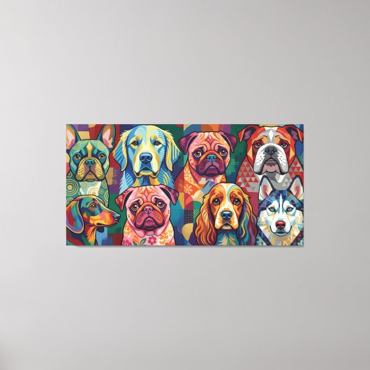 Vibrant Dog Breed Pop Art Collage Leinwanddruck (Vorderseite)
