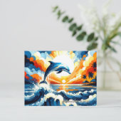 Vibrant Dolphin Sunset Splash Feiertagspostkarte (Stehend Vorderseite)