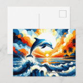 Vibrant Dolphin Sunset Splash Feiertagspostkarte (Vorne/Hinten)