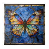Vibrant Faux Stained Glass Butterfly Mosaic Art Fliese (Vorderseite)