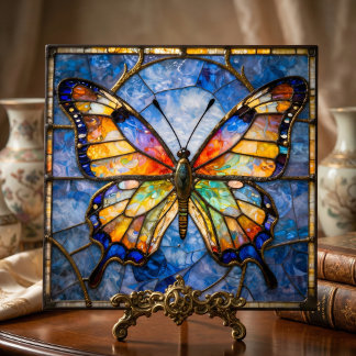 Vibrant Faux Stained Glass Butterfly Mosaic Art Fliese