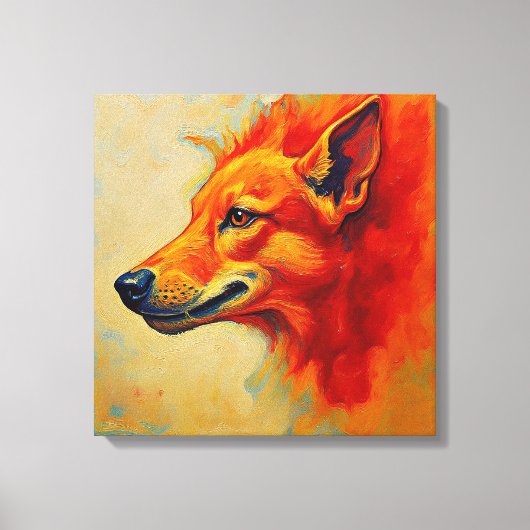 Vibrant Fiery Fox or Wolf Textured Impasto Leinwanddruck (Vorderseite)