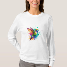 Vibrant Flight – Watercolor Hummingbird Explosion T-Shirt