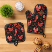  Vibrant floral and leafy pattern designs Ofenhandschuh & Topflappen-Set (Oben Unten)