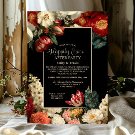 Vibrant Floral Black Happily Ever After Party Einladung