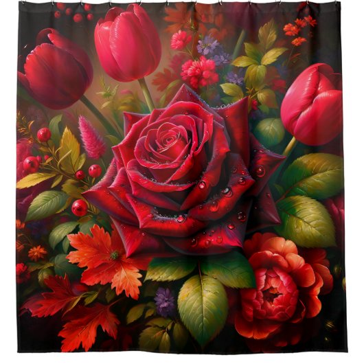 "Vibrant floral Bouquet mit Raindrops Duschvorhang (Vorderseite)