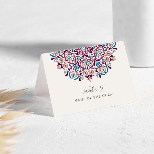Vibrant Floral Delight Mandala Wedding Place Card Tischnummer