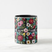 Vibrant Floral Embroidery Quartet on Black Tasse (Zentrum)